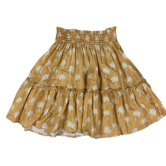 Marine Layer Mustard Yellow Palm Tree Print Smocked Waist Ruffle Skirt Medium - Picture 2 of 5